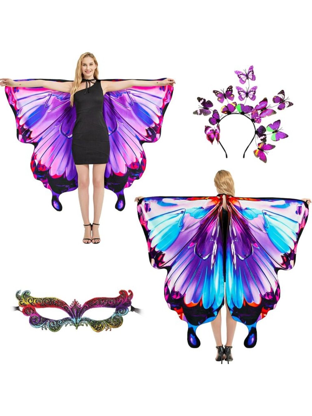 🎃Women's Blue Pink Double Sided Halloween Butterfly Moth Wings Skirt Costume